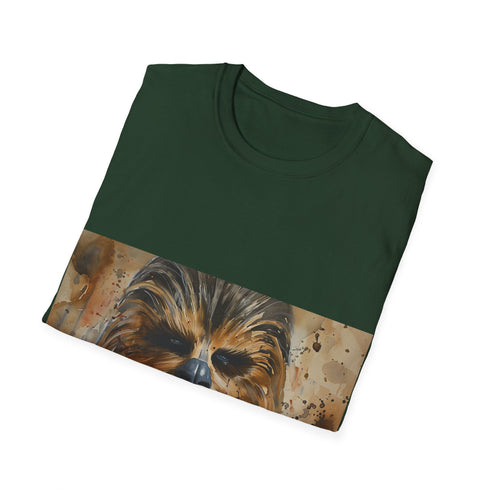 Charcoal cotton tee with Chewbacca watercolor design for Star Wars fans