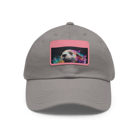 Happy Otter Watercolor Cap, white with light brown patch, unisex.