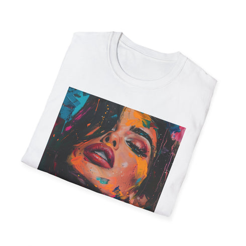Crew neck charcoal T-shirt showcasing vibrant Kylie Jenner portrait with captivating gaze