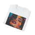 Crew neck charcoal T-shirt showcasing vibrant Kylie Jenner portrait with captivating gaze