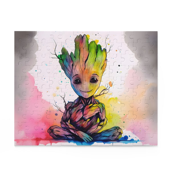 Colorful Baby Groot watercolor puzzle for Guardians of the Galaxy fans.