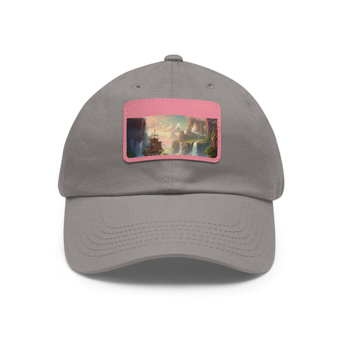 Whimsical white cotton cap with light brown rectangle patch design.