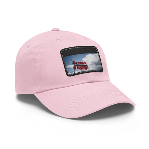 White baseball cap with Nordic flag patch for Scandinavian culture fans.