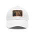 Cheetah print baseball cap in white with light brown patch.