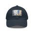 Chicago skyline splatter cap in white with light brown rectangle patch.