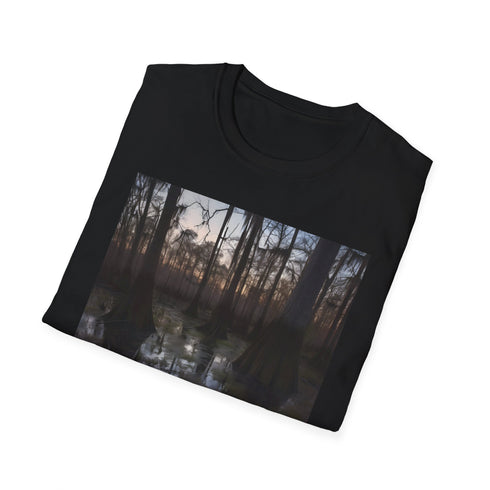 Charcoal T-shirt with mystical swamp print and regular fit cotton crew neck