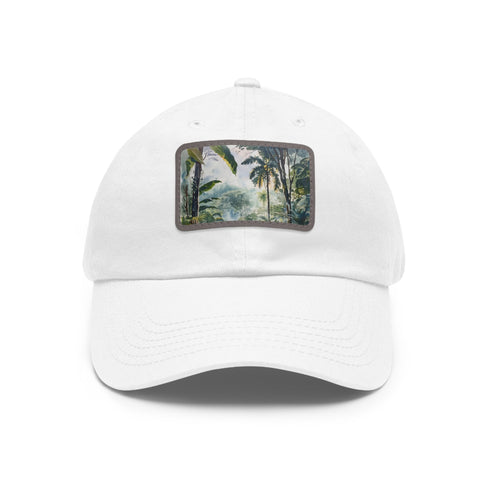 Congo Rainforest Dreams Cap in White with Light Brown Rectangle Patch