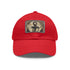 Maritime anchor and rope design white baseball cap with light brown patch.