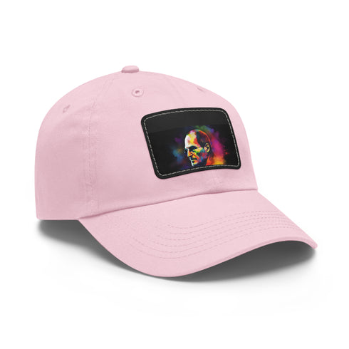 Vibrant neon watercolor baseball cap with Steve Jobs-inspired design.