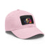 Steve Jobs inspired neon watercolor baseball cap, white with light brown patch.