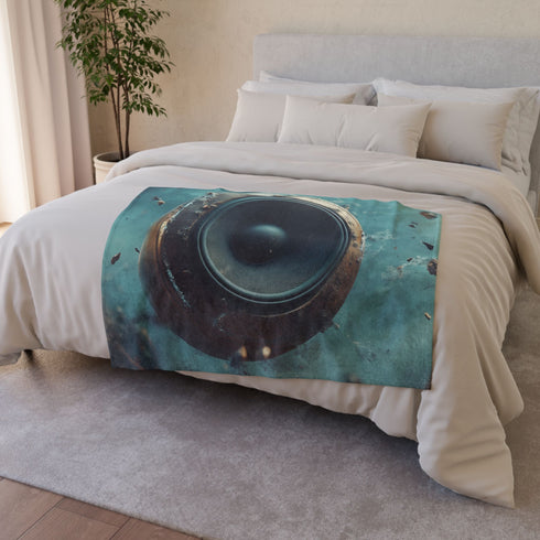 Music Floating from Cracked Speaker Plan Plush Fleece Throw Blanket