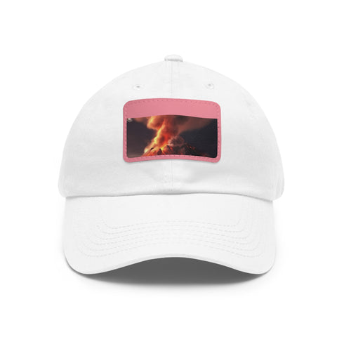 Stylish white cotton baseball cap with volcano patch.