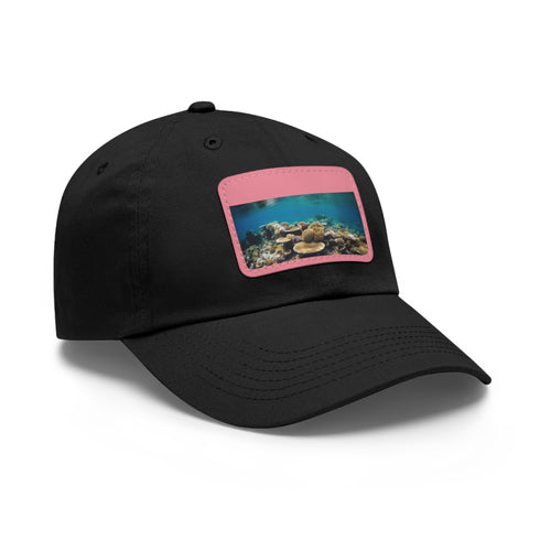Stylish white cotton baseball cap with colorful coral reef design.