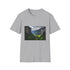 Charcoal cotton unisex crew neck t-shirt, inspired by Swiss Alps.