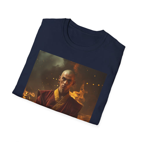 Charcoal crew neck T-shirt featuring vibrant Avatar-inspired elemental design