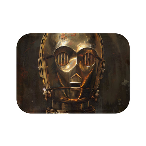 Golden Droid bath mat featuring iconic C-3PO image for Star Wars fans.