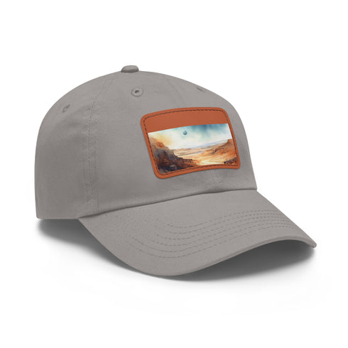 Desert camo baseball cap in white with light brown patch.