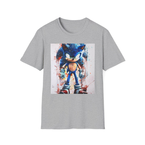 Charcoal T-shirt featuring Sonic in vibrant watercolor style with crew neck
