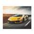 Lamborghini race car speeding through city jigsaw puzzle art piece.