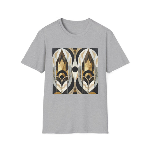 Charcoal art deco pattern t-shirt in soft cotton with crew neck