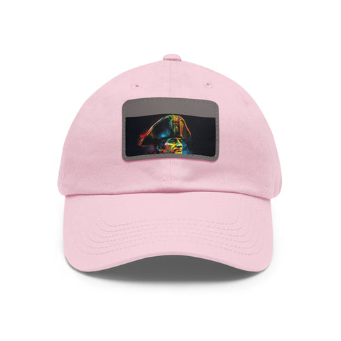 Neon watercolor baseball cap with light brown patch, rectangle shape.