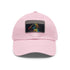 Neon watercolor baseball cap with light brown patch, rectangle shape.