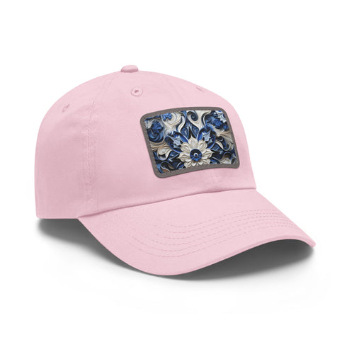 Minimalist white baseball cap with midnight blue porcelain texture.