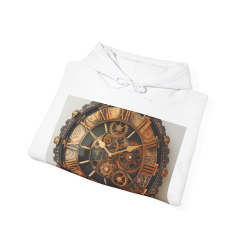 Steampunk clockwork mechanism hoodie in navy, regular fit for men & women.