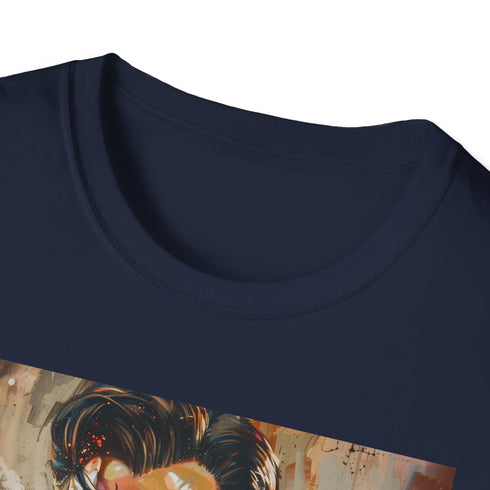 Charcoal cotton tee featuring DrStrange portrait in vibrant palette.