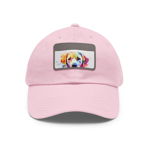 Lovable Lab Cap in White with Light Brown Patch square design.