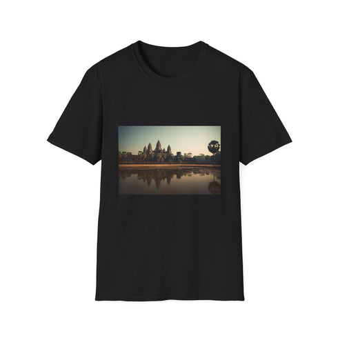 Charcoal cotton T-shirt featuring Angkor Wat silhouette in regular fit