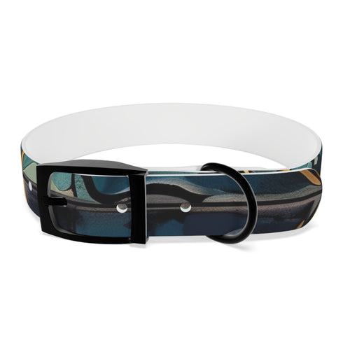 Stylish black onyx dog collar with artisan tiles pattern.