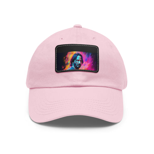 Neon Dreams Keanu Reeves watercolor baseball cap, white with light brown patch