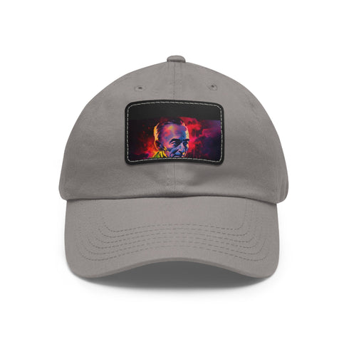 Vibrant neon baseball cap with Robert Oppenheimer watercolor design.