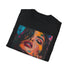 Charcoal cotton t-shirt with Kylie Jenner portrait soft brushstroke design