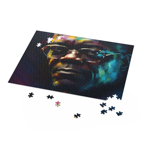 Neon watercolor jigsaw puzzle featuring vibrant portrait of Samuel L. Jackson.
