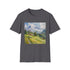 Charcoal cotton crew neck T-shirt with watercolor Swiss Alps design