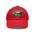 White Brazilian pride flag baseball cap with light brown rectangle patch.