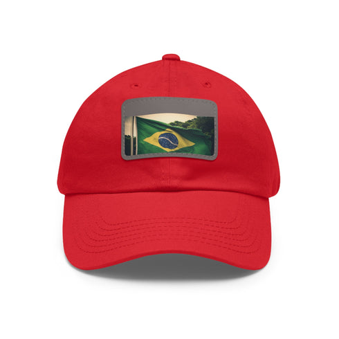 Stylish Brazilian flag cap in white with light brown patch.