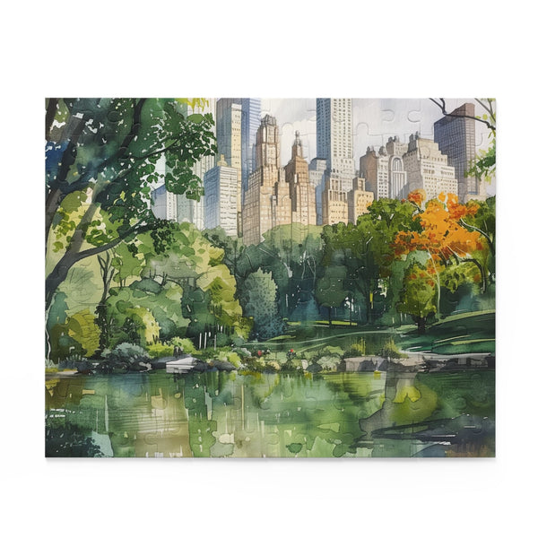 Central Park Watercolor Jigsaw Puzzle with serene colors and details.