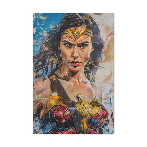 Wonder Woman canvas print featuring vibrant colors and dynamic brushstrokes.