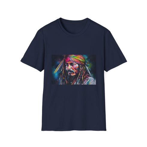 Charcoal pirate legend t-shirt in vivid neon colors.