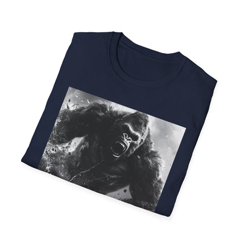 Charcoal cotton crew neck T-shirt with vibrant King Kong urban jungle graphic
