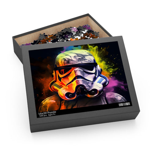 Colorful Neon Storm Trooper Watercolor Puzzle for Star Wars Fans