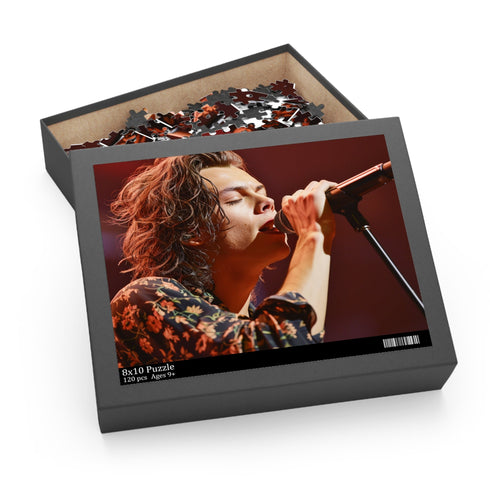 Harry Styles singing jigsaw puzzle, challenging 120-piece fun for fans.