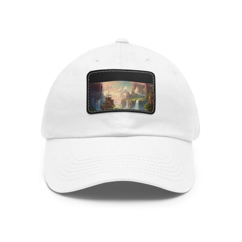 Whimsical white Unisex Cotton baseball cap with brown patch.