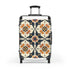 Artisan black suitcase with stylish tiles pattern for minimalist home decor.