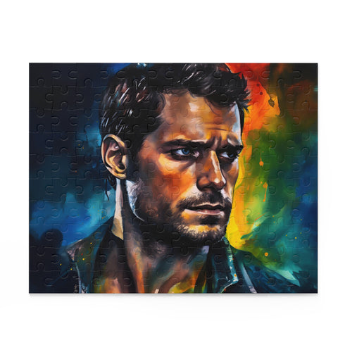 Henry Cavill neon watercolor puzzle with 120 pieces.