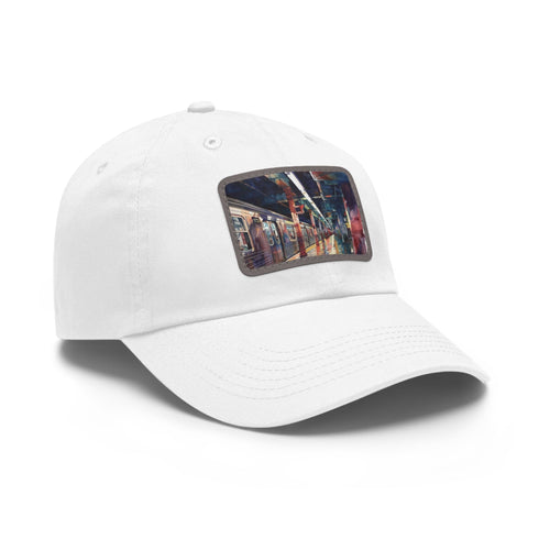Vibrant watercolor New York City subway map baseball cap, white/light brown.