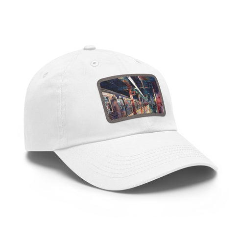 Vibrant watercolor NYC Subway map baseball cap in white/light brown.